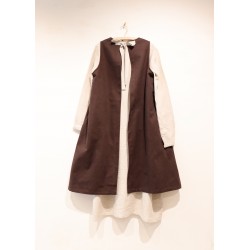 Simple bow dress, dark brown cotton canvas