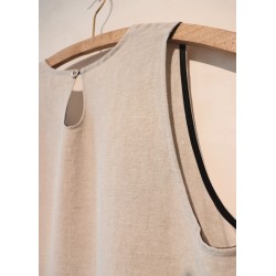 Pleated dress,  sleeves less, beige linen