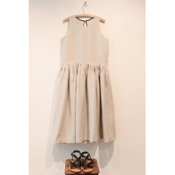 Pleated dress,  sleeves less, beige linen