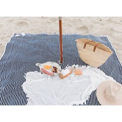 Serviette de plage avec trou, rayures bleu marine