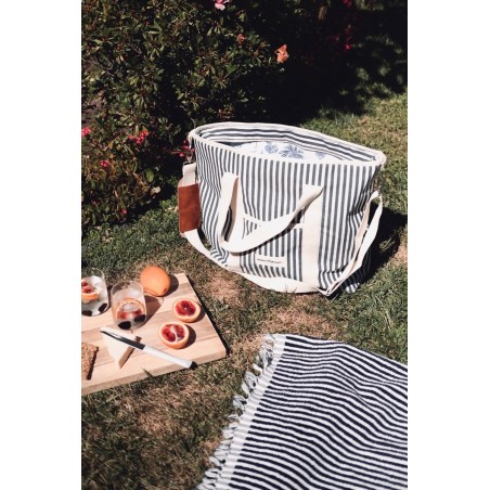 Cooler tote bag, navy blue stripes