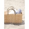 Long basket, natural leather handle