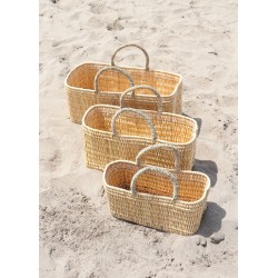 Long basket, natural leather handle