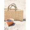 Long basket, natural leather handle