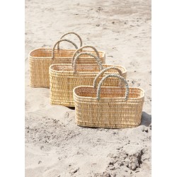 Long basket, natural leather handle