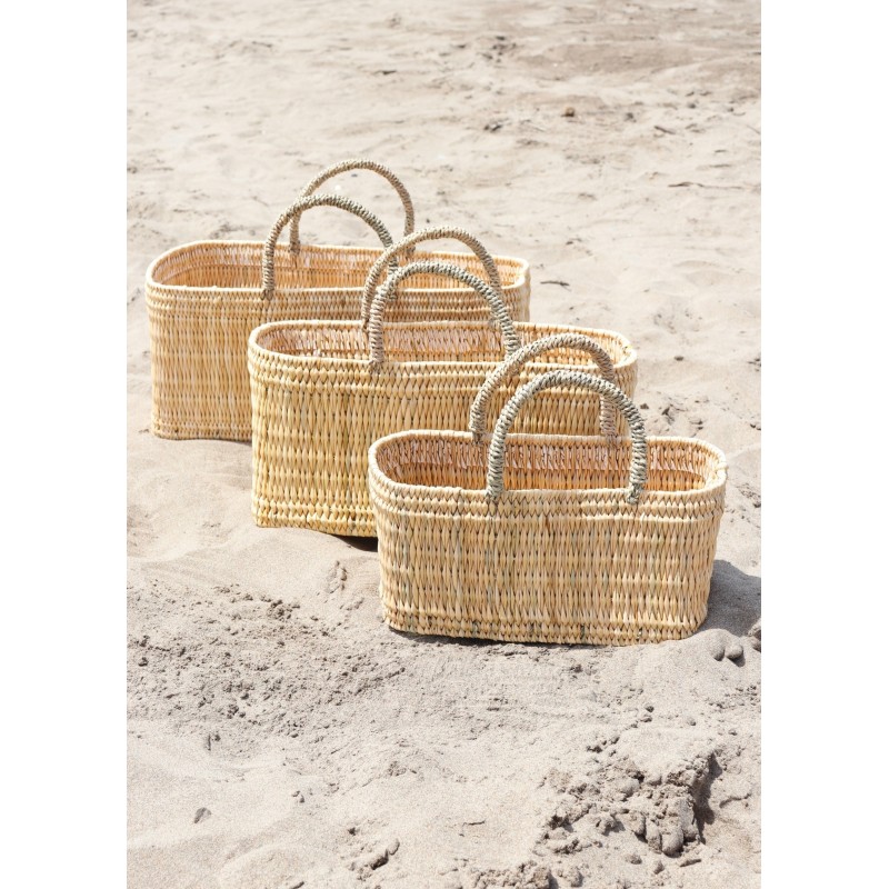 Long basket, natural leather handle