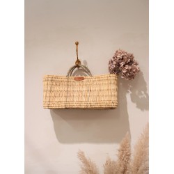 Long basket, natural leather handle