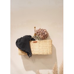 Long basket, natural leather handle