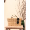 Long basket, natural leather handle