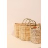 Long basket, natural leather handle