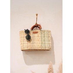 Square basket, brown leather handle