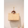 Square basket, brown leather handle