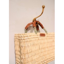 Square basket, brown leather handle