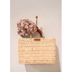 Square basket, brown leather handle