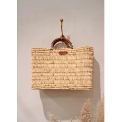 Square basket, brown leather handle