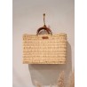 Square basket, brown leather handle