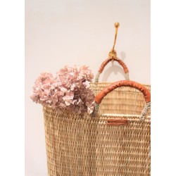 Square basket, brown leather handle