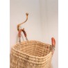 Square basket, brown leather handle