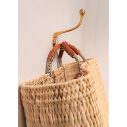 Square basket, brown leather handle