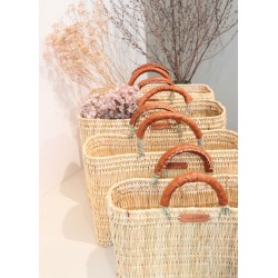 Square basket, brown leather handle