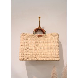 Square basket, brown leather handle