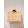 Square basket, brown leather handle