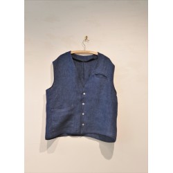 Gilet 01, lin épais indigo