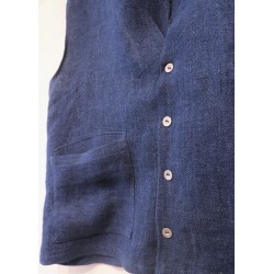 Sleeveless vest 01 , indigo heavy linen