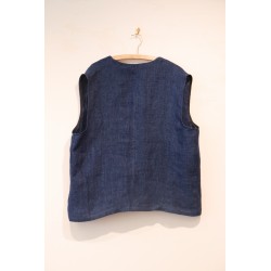 Sleeveless vest 01 , indigo heavy linen