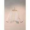 Blouse manches longues col carré, lin blanc