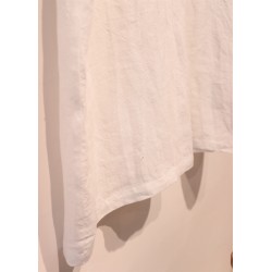 Flared dress, 3/4 sleeves, U neck, white linen