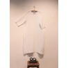 Flared dress, 3/4 sleeves, U neck, white linen