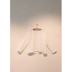 Long sleeves blouse U neck, white linen