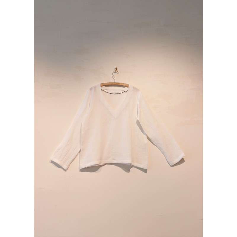 Blouse manches longues Uniforme, lin blanc