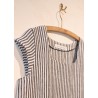 Short sleeves blouse squared neck, light stripes linen