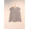 Short sleeves blouse squared neck, light stripes linen