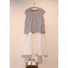 Short sleeves blouse squared neck, light stripes linen