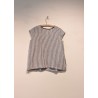 Short sleeves blouse U neck, light stripes linen