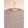 Short sleeves blouse U neck, light stripes linen