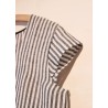 Short sleeves blouse U neck, light stripes linen