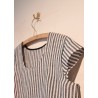 Short sleeves blouse U neck, light stripes linen