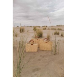 Square basket, brown leather handle