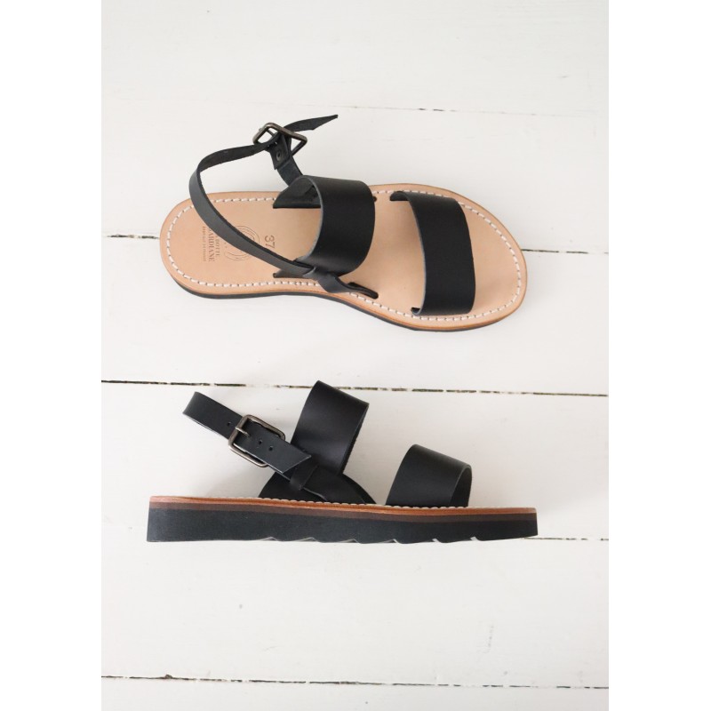 Wedge sandals Taizé, black leather