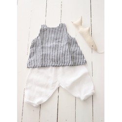 Sleeveless blouse, light stripes linen