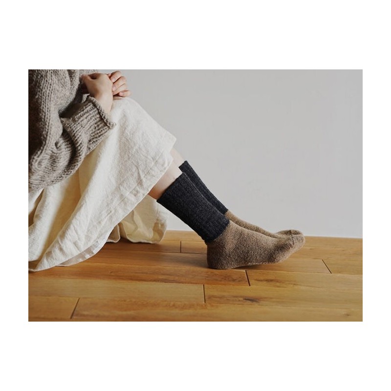 Chaussettes bicolores en mohair, moutarde