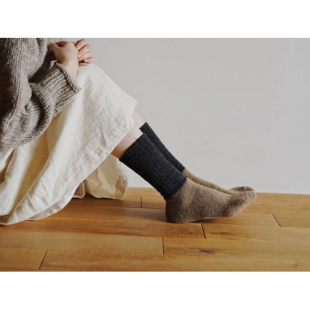 Chaussettes bicolores en mohair, moutarde