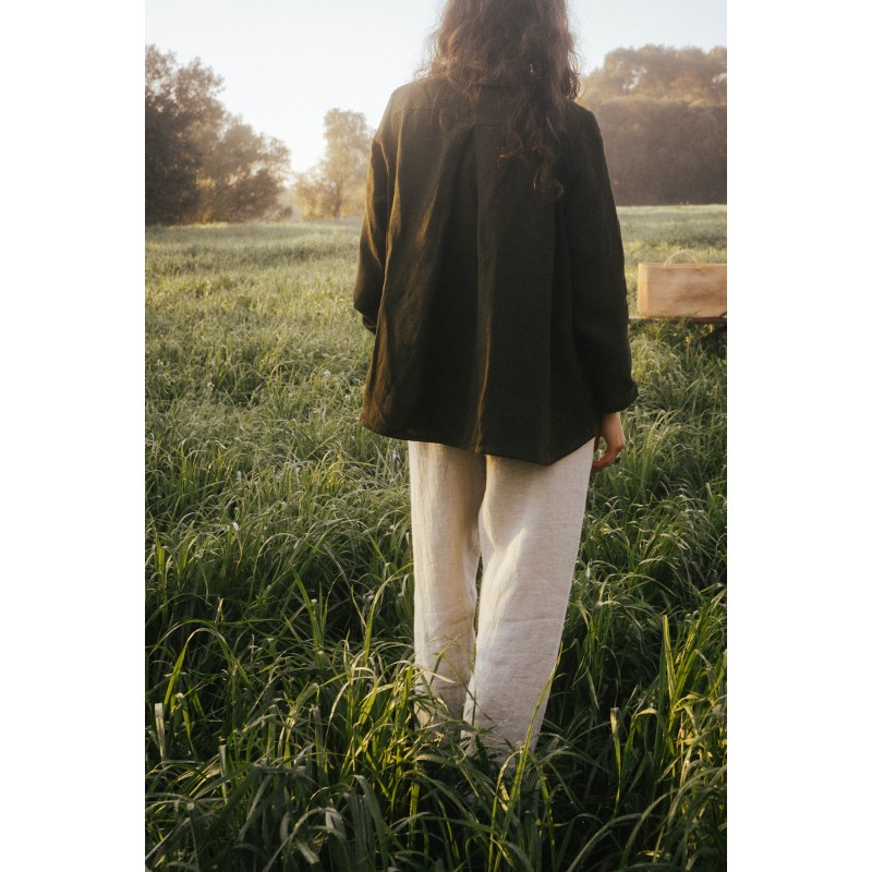 Pleated shirt, green linen