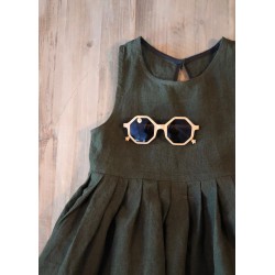 Pleated dress, sleeveless, green linen