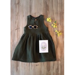 Pleated dress, sleeveless, green linen