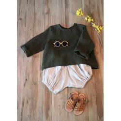 Long sleeves blouse, green linen